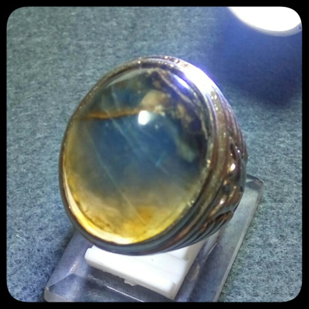 CINCIN BATU AKIK BLUE OPAL SERAT MANTAP DAN TEMBUS