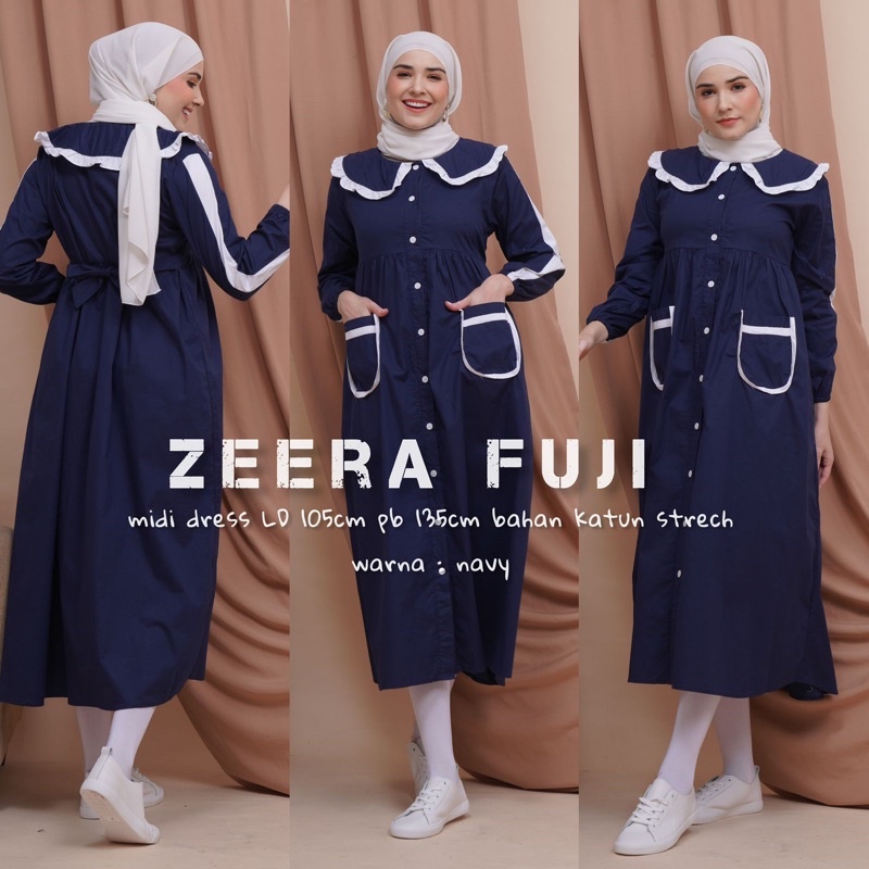 Daster Arab Zeera FUJI Dress Midi Kerah Vintage Terkini Ori Zeera