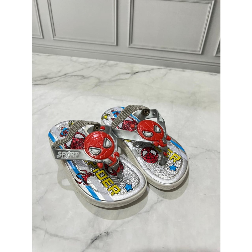 JJ-1816-Z5 Sandal Bunyi Cit Cit Anak Laki Laki Tali Elastis Karakter Spiderman / Sandal Jepit Bunyi Import Size 24-29