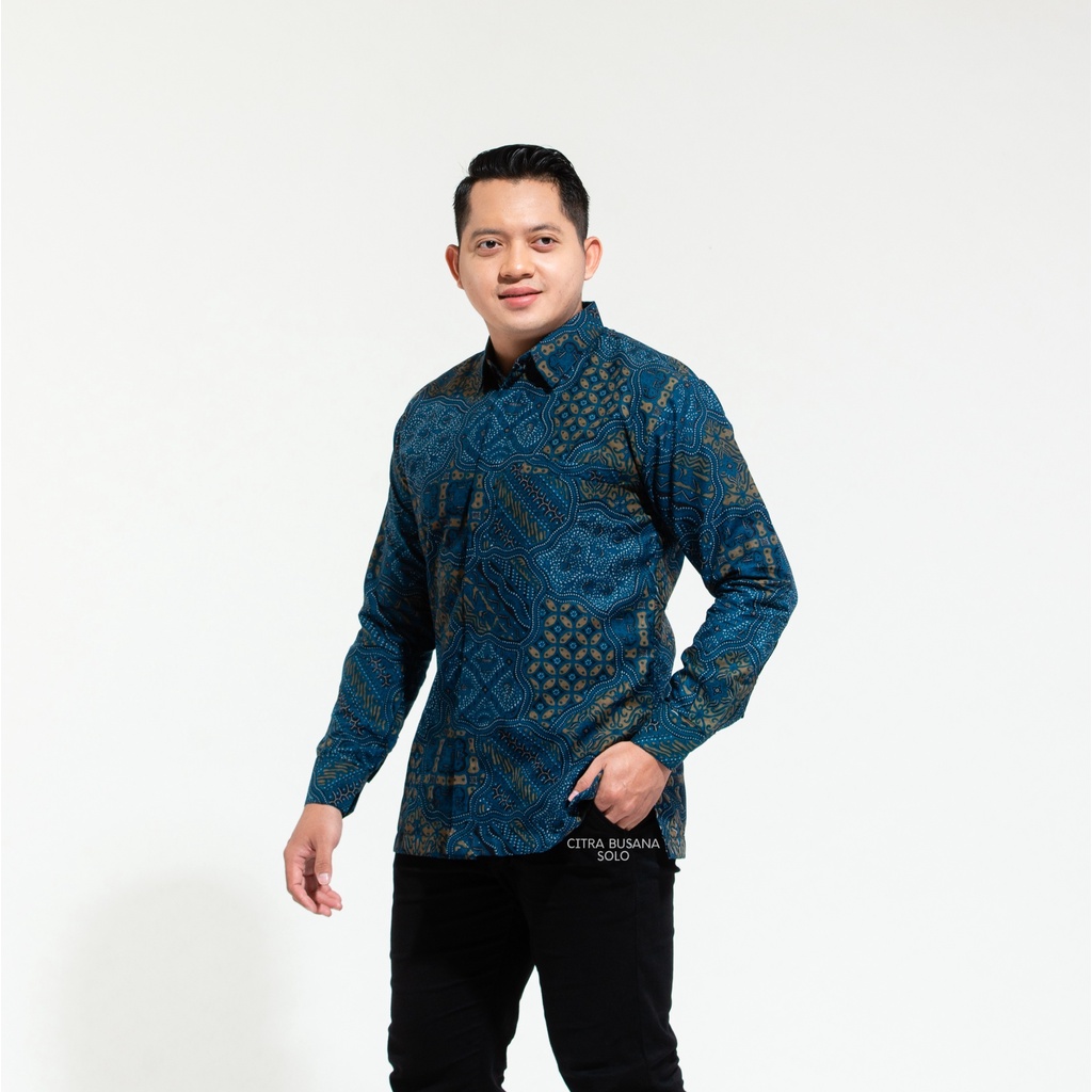 DEWANGGA BIRU Kemeja Batik Pria Full Furing Bahan Katun Primisima