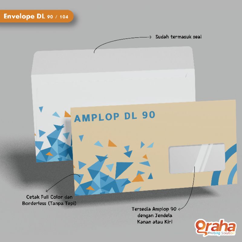 

Cetak Amplop DL Premium Full Color, Ukuran 90, 104, Jendela – Borderless, Custom Sisi Cetak