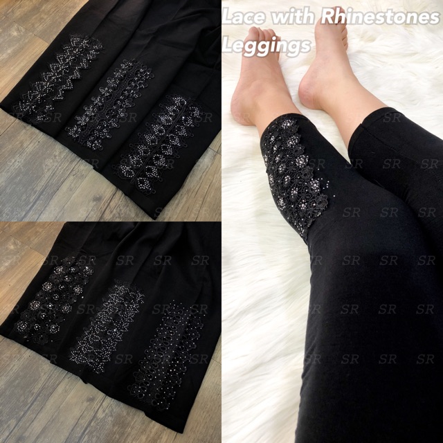 Celana Legging Brukat Motek Payet Pendek 7/8 Import Fashion