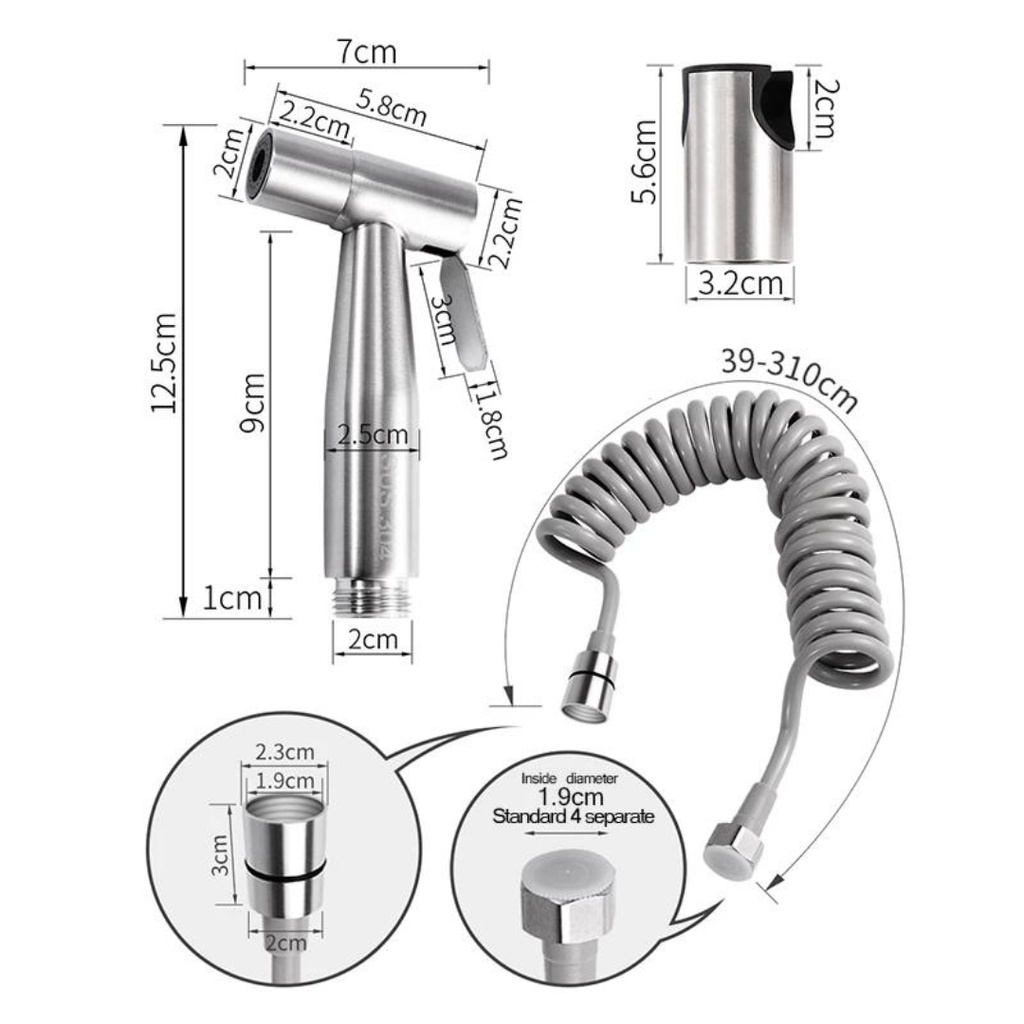 SET JET SHOWER BIDET TOILET CEBOK SEMPROTAN KERAN SPRAYER GUN STAINLESS ANTI KARAT SUS304