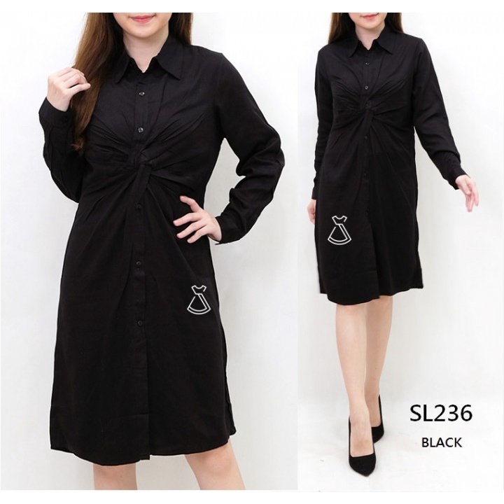 SL236 - Dress Kemeja Rayon Twill Knot Wanita