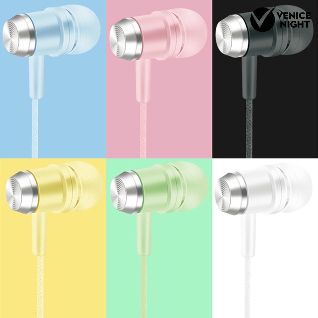 (VNEP) (Berkabel) Headset Earphone Earbuds Musik Heavy Bass Surround Stereo Noise Reduction Warna Macaroon Kabel 3.5mm