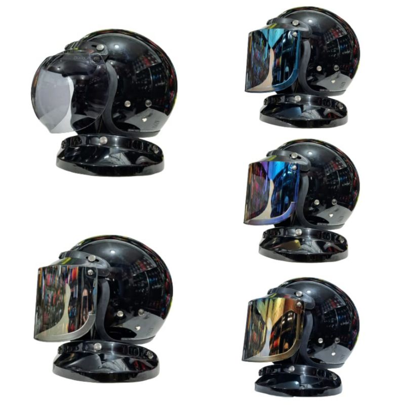 Helm Cargloss Retro Hitam Glossy Plus Kaca Datar Kaca Cembung