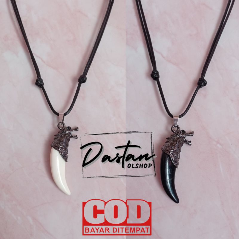 1 pcs Kalung tali 2 mm hitam liontin taring singa/ kalung tali / bandul kalung / kalung Wanita / kal