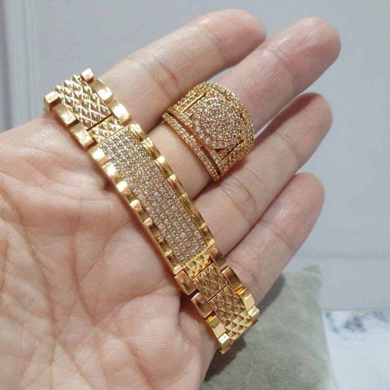 Gelang Cincin Premium lapis emas warna gold anti karat anti alergi Bracelet Zircon Premium Quality 010
