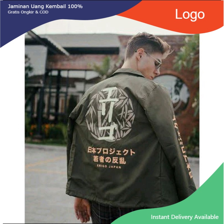 COD (Bayar ditempat) Jaket coach pria/ Jaket Parka erigo aparel wanita tulisan jepang bahan parasut 