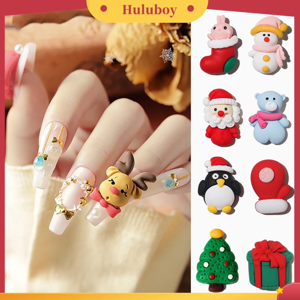 Huluboy Huluboy♡ 5pcs / Set Ornamen Kuku Mini 3D Tema Natal Untuk Aksesoris Wanita