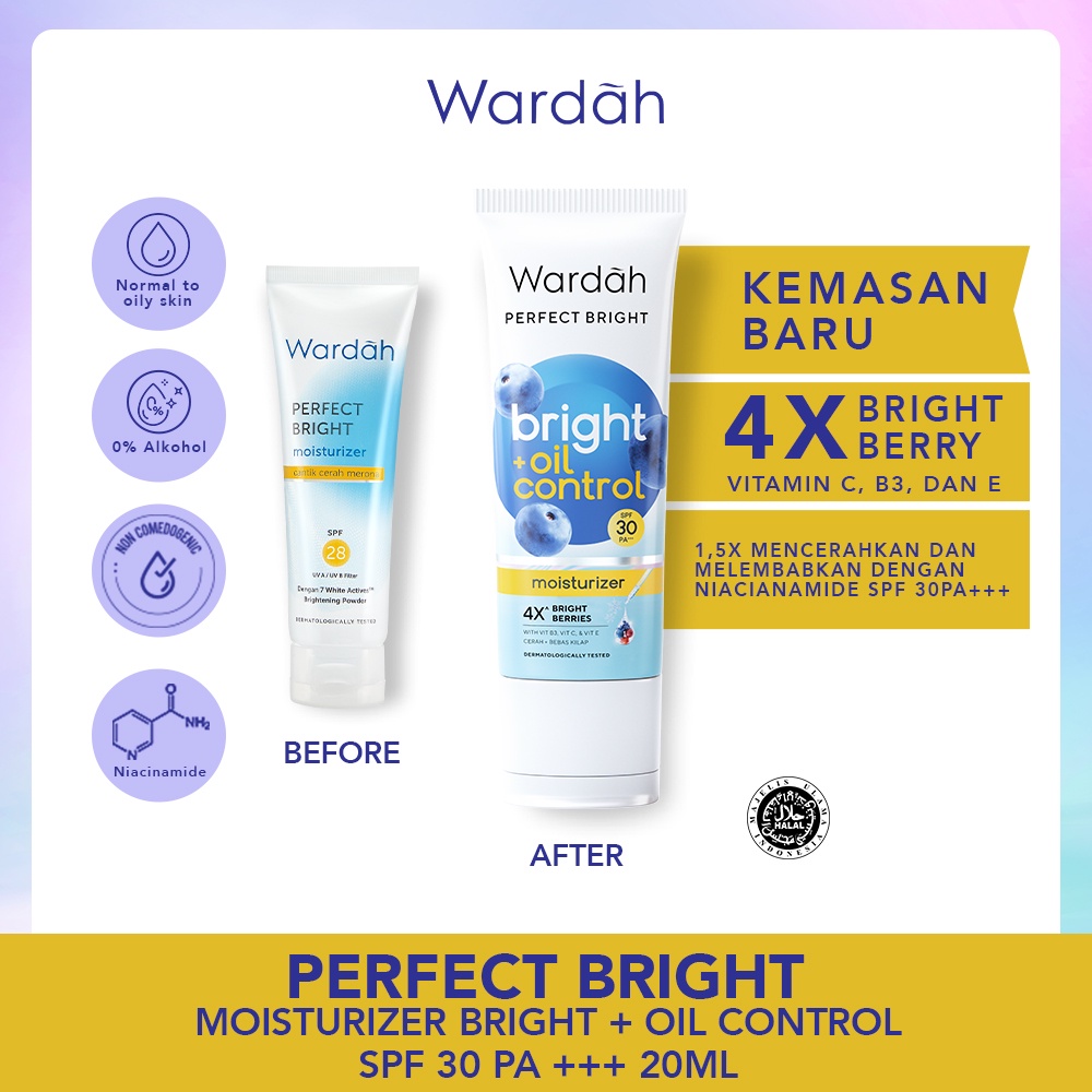 ★ BB ★ Wardah Perfect Bright Moisturizer Bright + Oil Control | Bright + Smooth Glow - Spf 30 PA+++ 20Ml  | Pelembab Pencerah Wajah