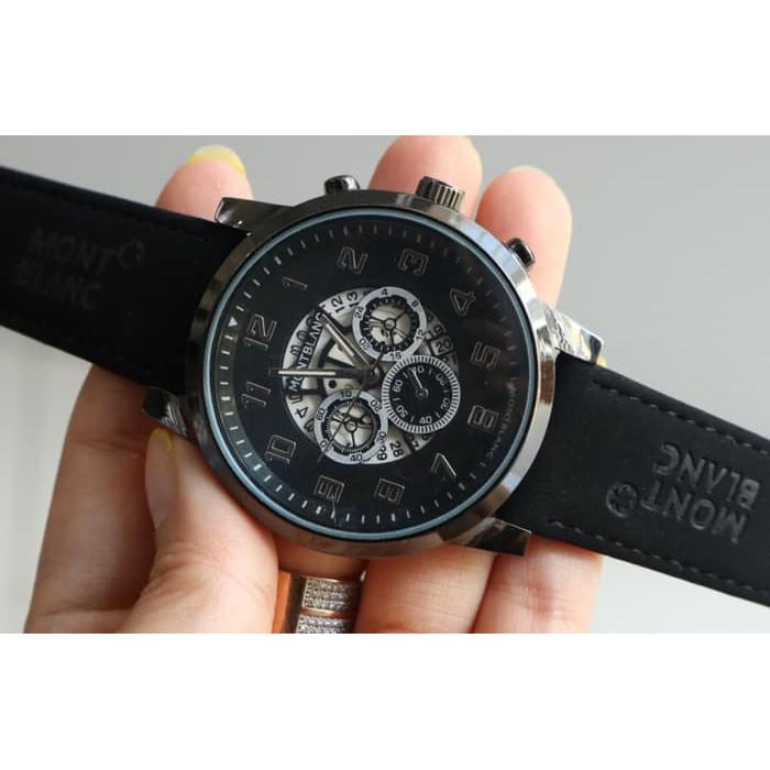 JAM TANGAN PRIA MONTBLANC KULIT CHRONO VARIASI BLACK.