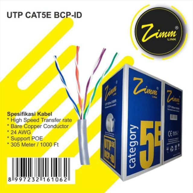 Kabel LAN UTP CAT 5e Indoor Tembaga Murni Bare Copper 305m