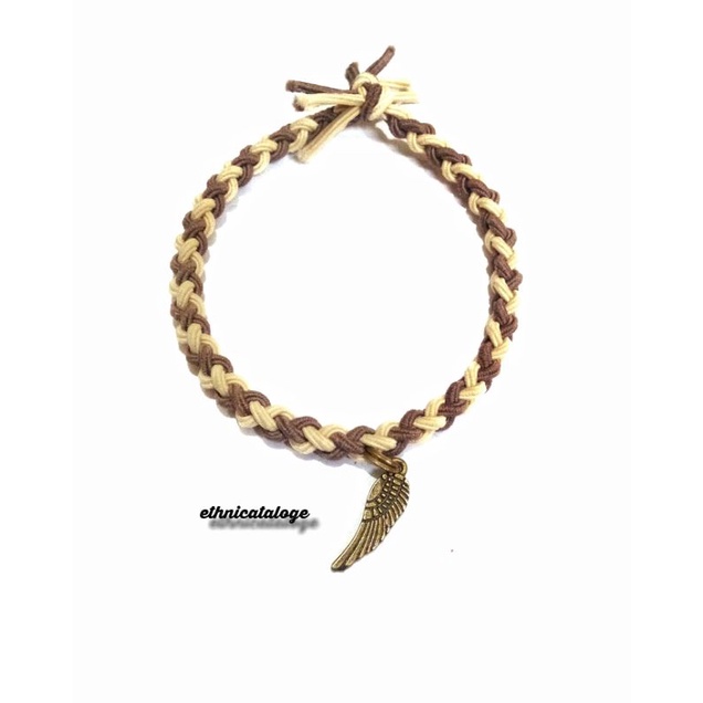 gelang wanita tali warna anyam liontin sayap bronze / mixed woven rope bracelet-Brown beige