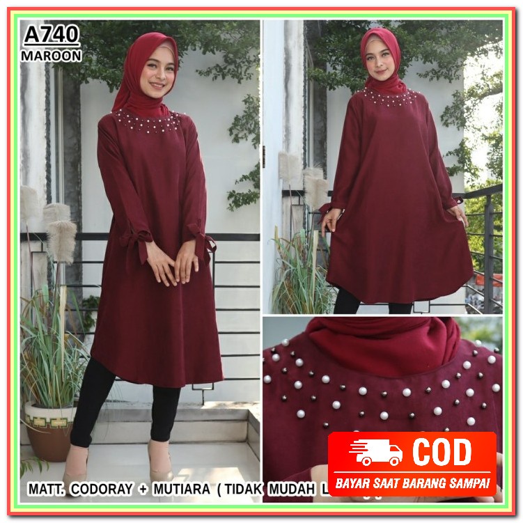 Bayar Di Tempat.. Baju Atasan Tunik Wanita Kekinian Terbaru 2021  UY140 Tunik Jumbo Mutia Maroon [Ga