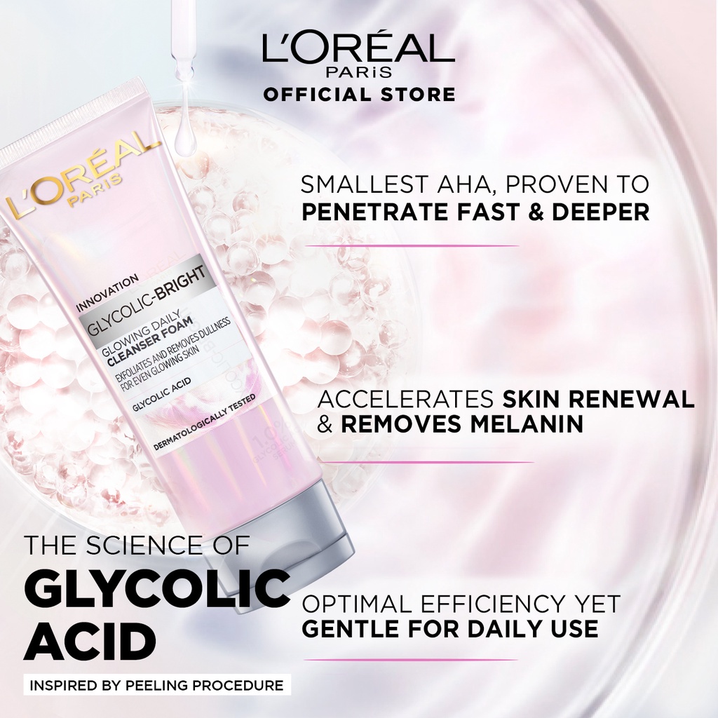 Loreal Glycolic Bright Instant Glowing Series : Face Serum - Day Cream -  Night Cream - Cleansing Foam - Serum Mask