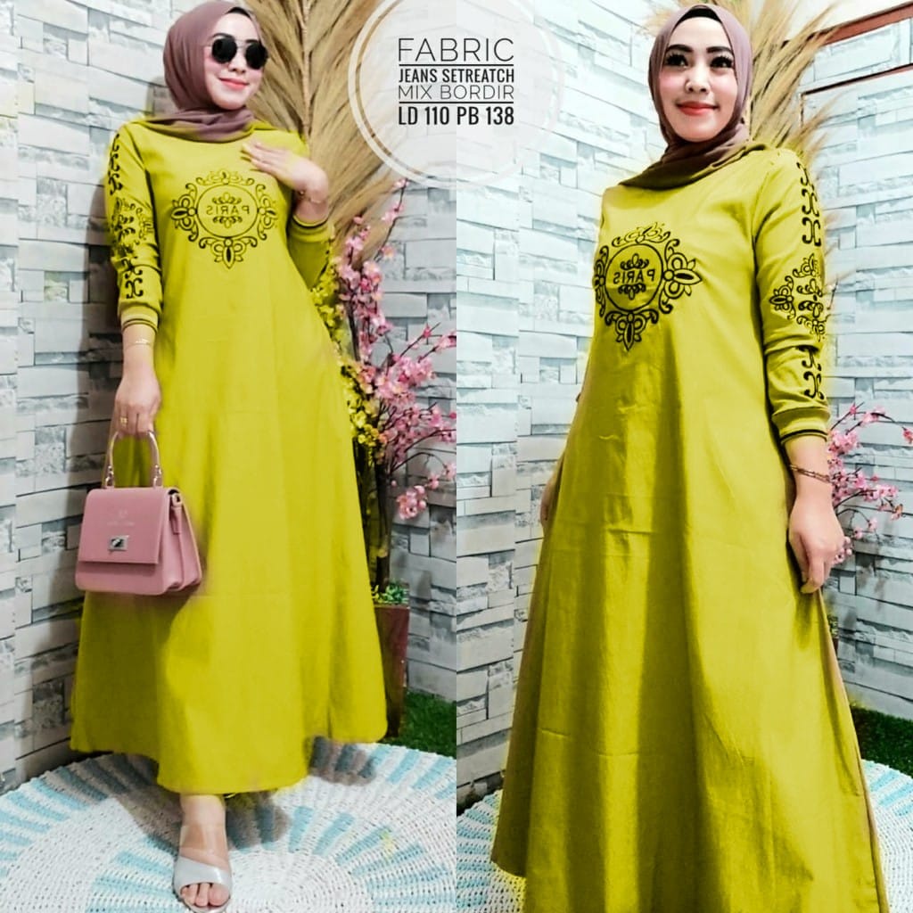 Gamis Katun Strecth Wanita Model Terbaru Semi Jeans Dress Baju Muslim Pakaian Wanita Model Terbaru H