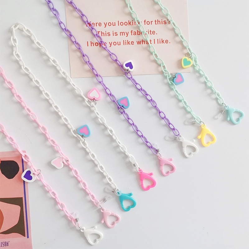 Fashion Acrylic Heart Mask Lanyard Chain Lanyard Anti-Lost Face Mask Kalung Kacamata Rantai Aksesoris - olo