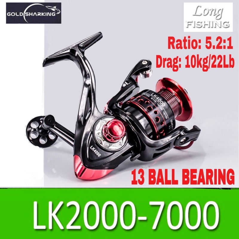 New Reel Pancing Metal GOLD SHARKING LK 2000 - 7000 NEW Reel Kuat Body Spool Full Metal
