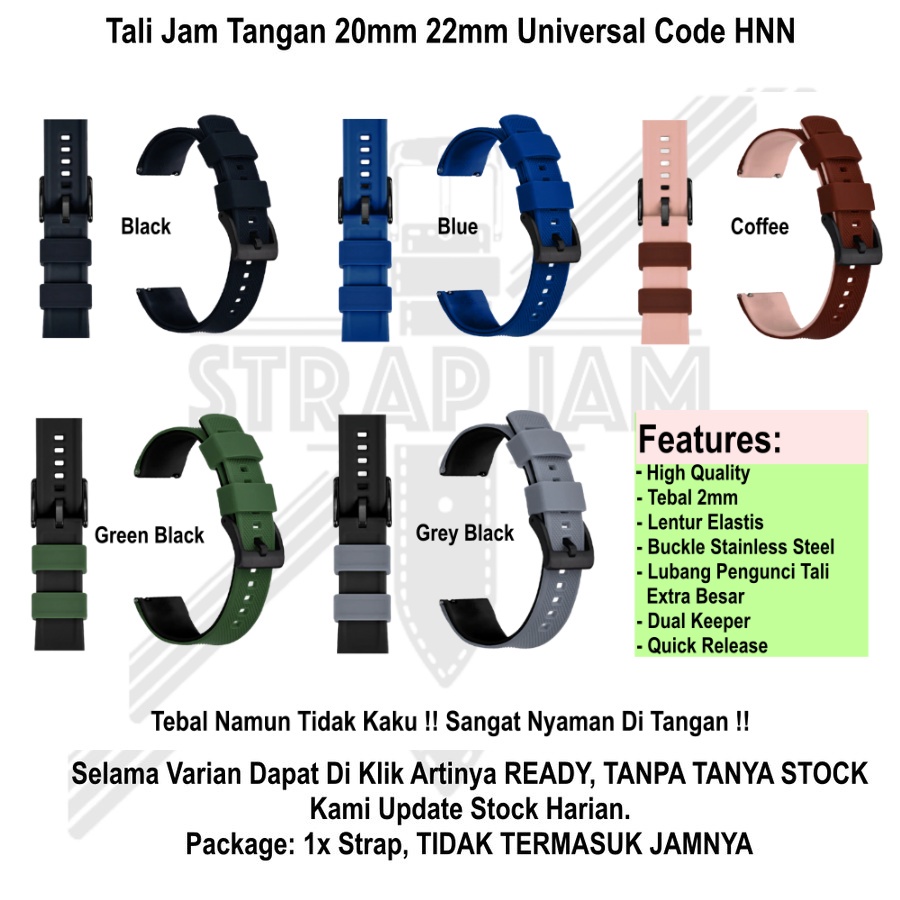 HNN Tali Jam Tangan Universal 20mm 22mm - Strap Silikon Lentur Nyaman