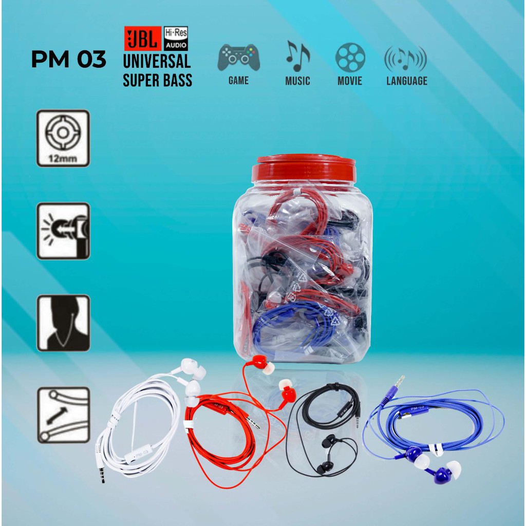 Headset PM-03 + Toples isi 50Pc Warna Campur