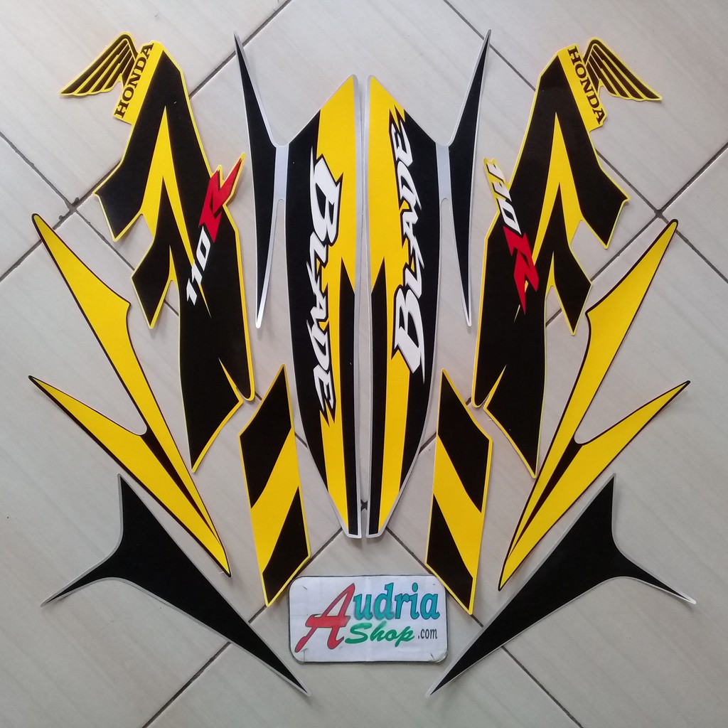 Sticker Striping Motor Honda Blade 110R 2009 Silver-Kuning