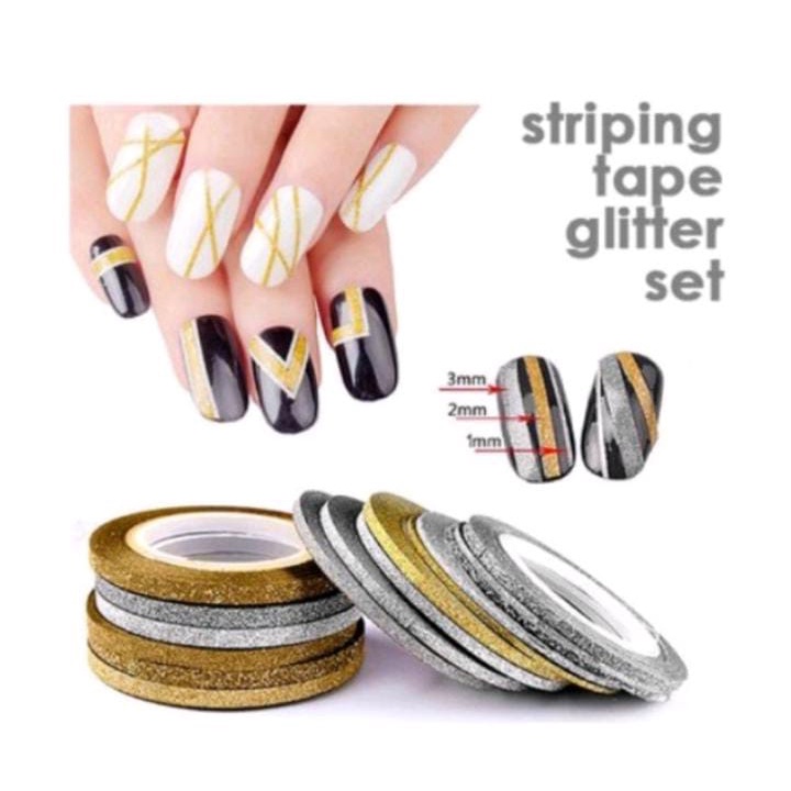 NAIL STRIPE 6 PCS 1 GET GLITTER STRIPPING TAPE GARIS HIASAN ART NAIL ART ACC / KUKU