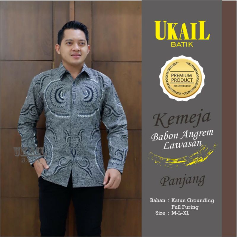 Kemeja Batik Warna Abu Abu Batik Lengan Panjang Warna Abu Batik Lapis Furing BABON ANGREM LAWASAN