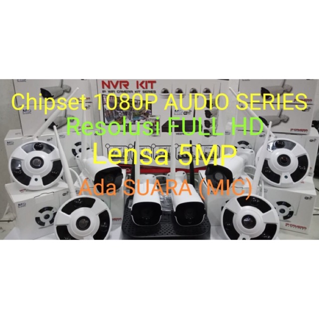 Paket kamera cctv wireless 8 channel lensa 5mp 1080p Fullhd