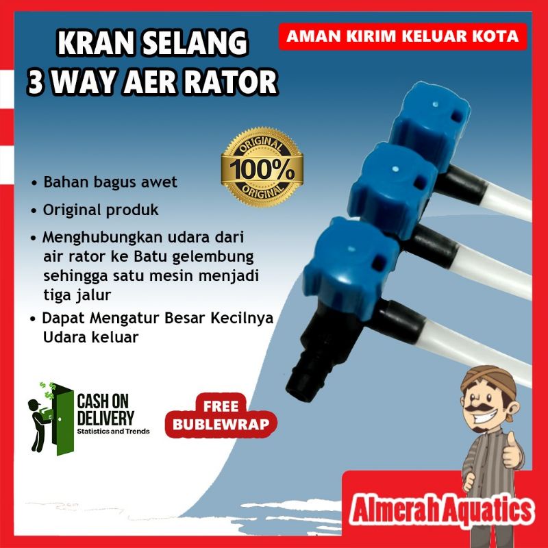 Keran/kran angin valve Tiga lubang tiga cabang air rator instalasi Aquarium