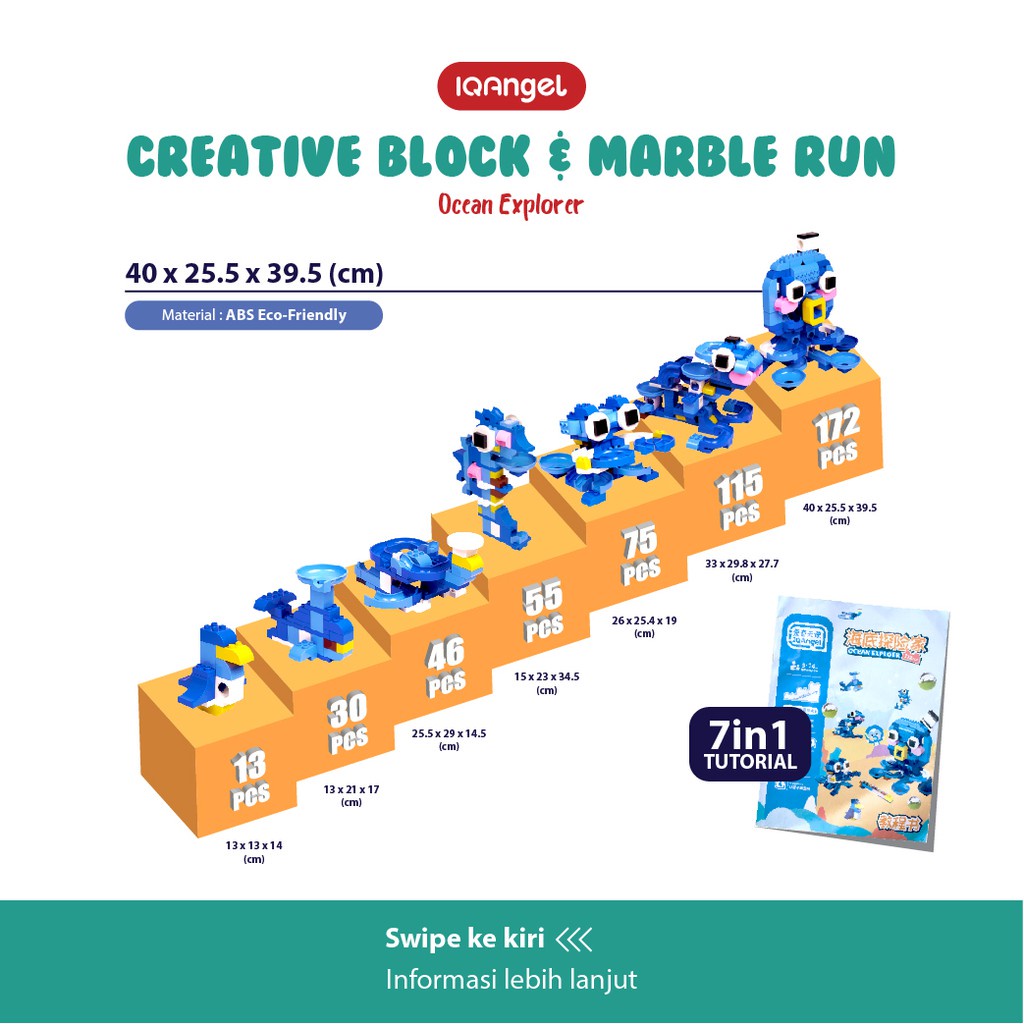 IQ Angel Creative Block &amp; Marble Run Toys Ocean Explorer / Mainan Balok Susun / Lego brick 172 Pcs