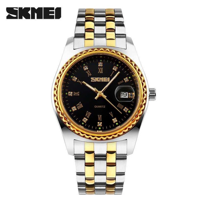HOT SALE Jam Tangan Pria Rantai Cowok Original Skmei Gold Silver Keren Awet - Hitam TERLARIS