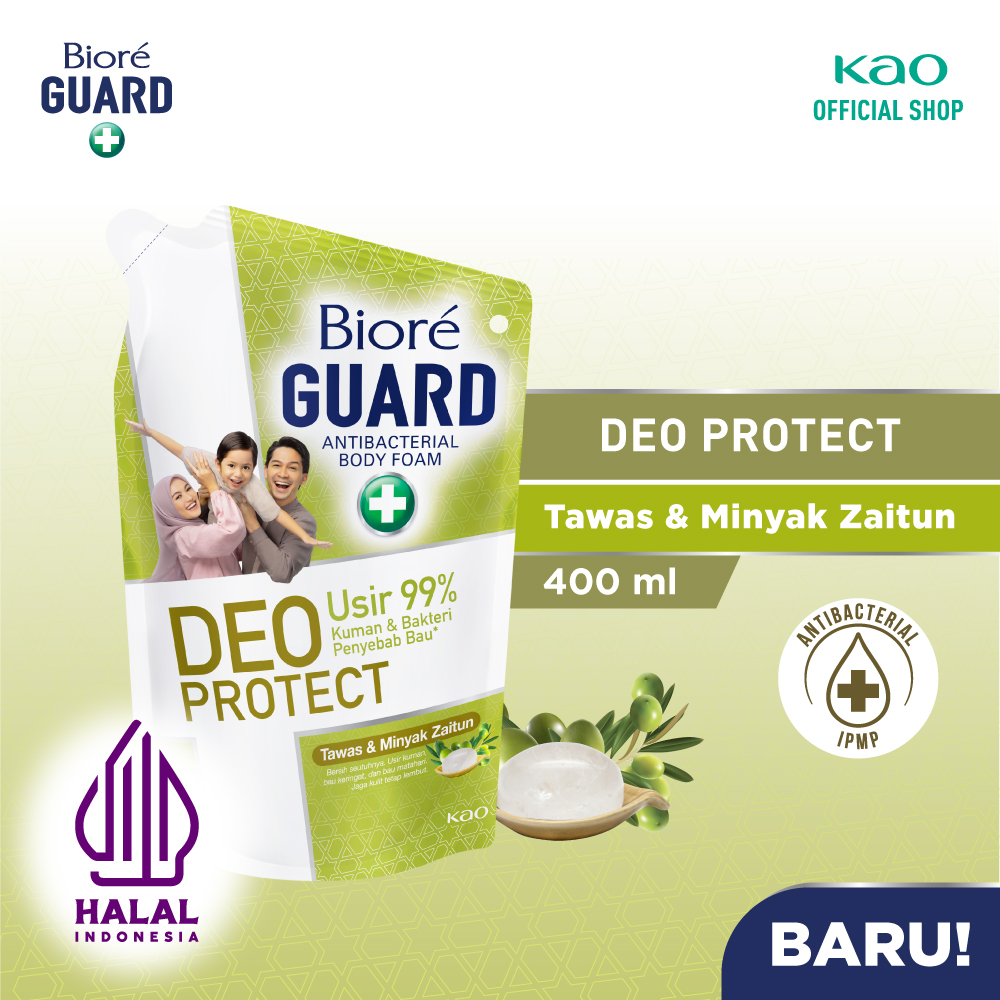 Biore Guard Deo Protect Sabun Mandi Cair Anti Bakteri Halal Tawas & Minyak Zaitun Pouch 400ml