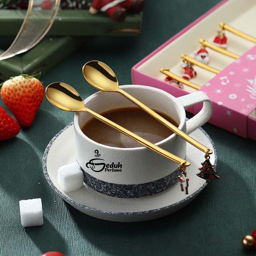 

Premium Seduh Pertama Sendok Teh Natal - Christmas Gold Spoon Dessert Tea