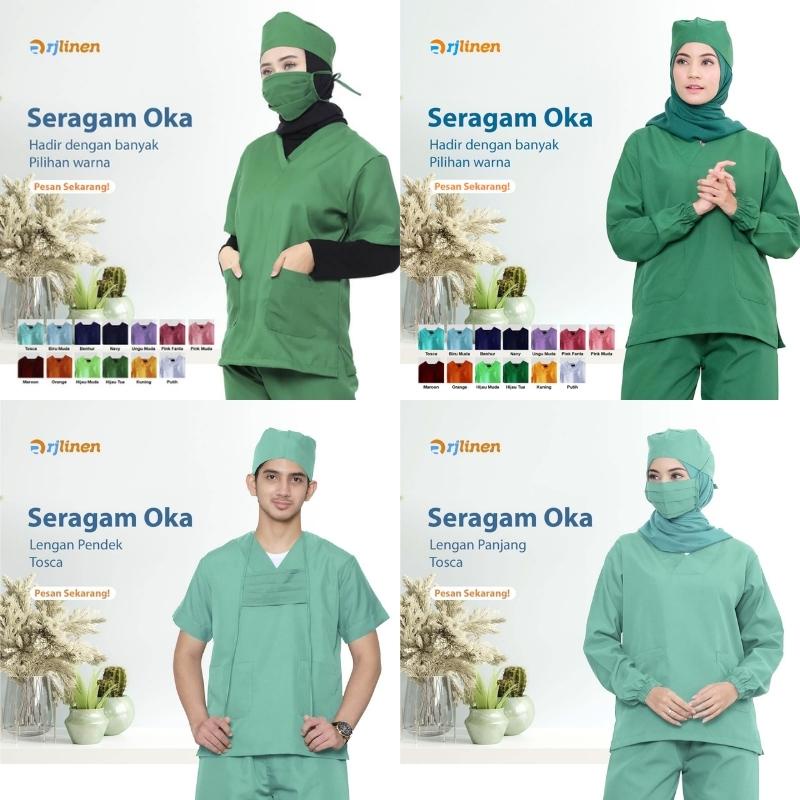 Baju Seragam OKA Perawat Suster Petugas Klinik Bidan Rumah Sakit Scrub Medis OK Lengan Pendek Panjang Unisex RJLINEN