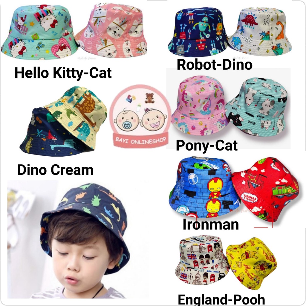 TOPI BAYI BALITA KARAKTER LUCU KIDS BUCKET HAT ( 18 BULAN-5 TAHUN )