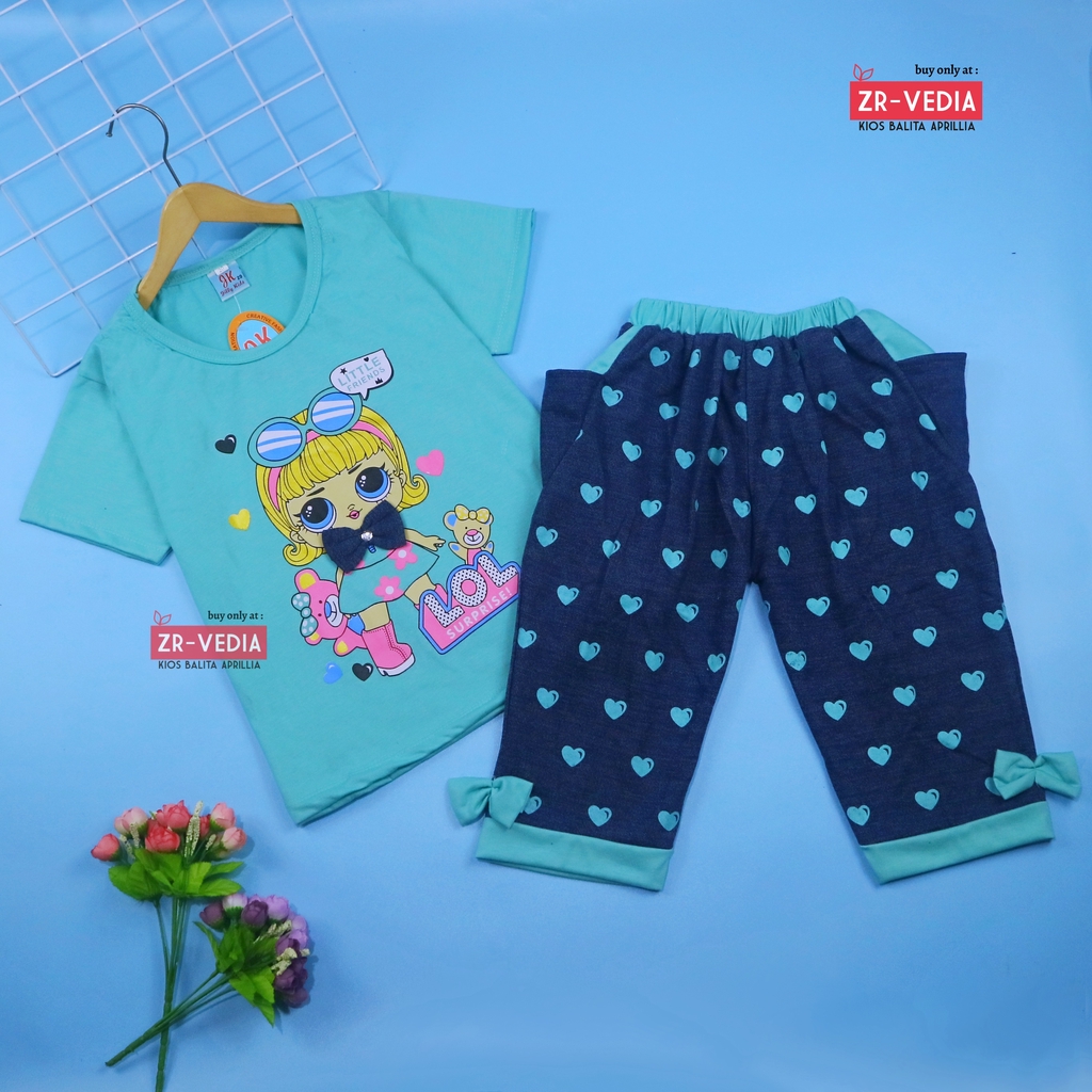 Setelan Lisa Uk 7-8 Tahun / Baju Anak Perempuan Celana Jogger Kaos Lengan Pendek Set Pakaian Cewek