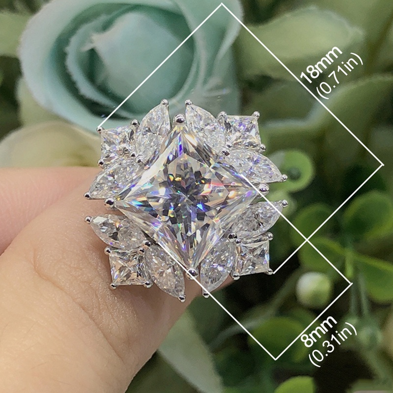 Cincin Wanita Desain Snowflake Hias Cubic Zirconia Warna Silver Untuk Pesta Pernikahan