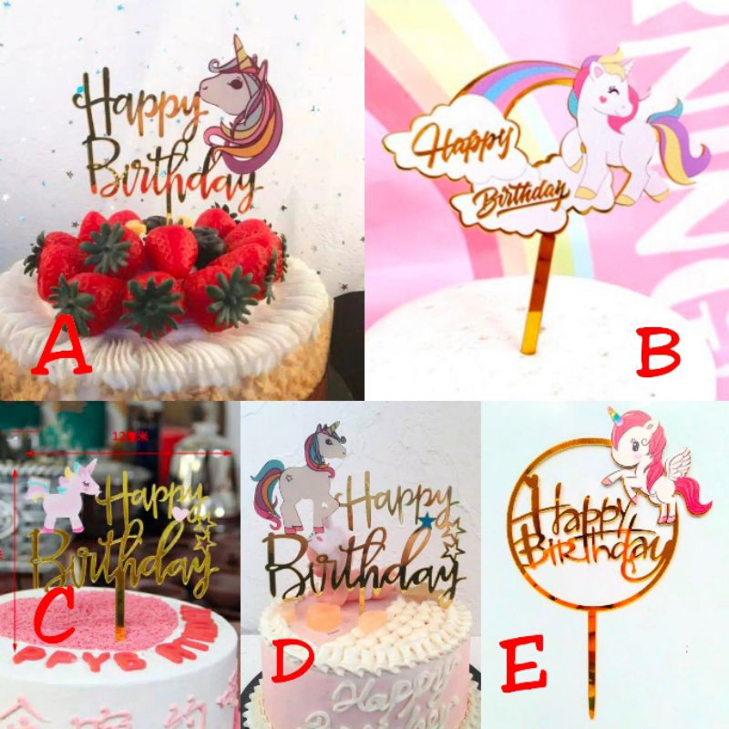 Cake Topper Happy Birthday  Tusukan Hiasan  Kue Unicorn 