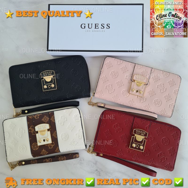 dompet wanita carlong dengan handle pouch wallet wrislet emboss gs logo zipper carryall long big size gb