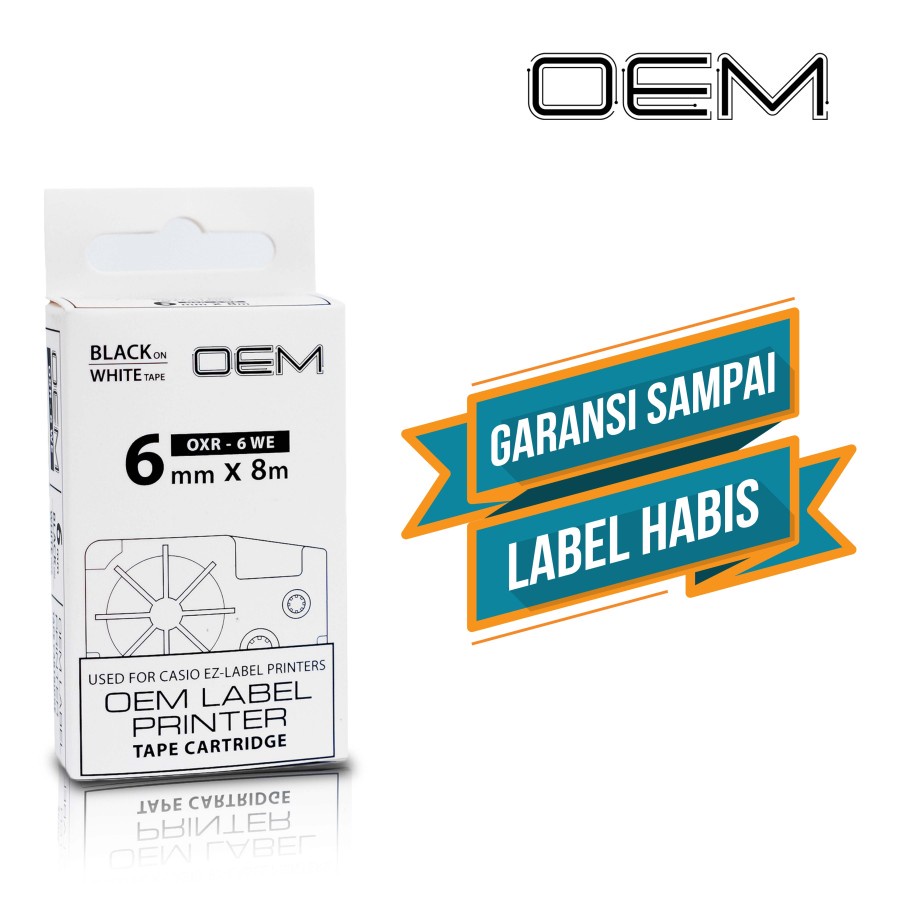 

OEM TAPE LABEL 6MM BLACK INK WHITE (OXR-6WE) FOR USE ON EZ CASIO (COMPATIBLE)