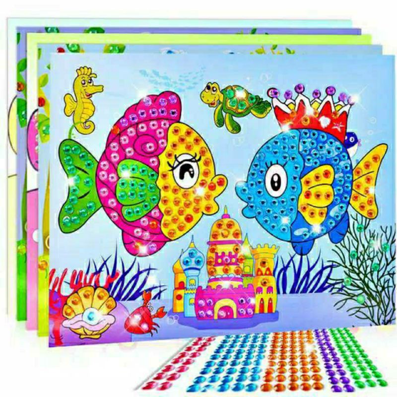 

D4 Mainan Tempel Sticker Kancing Diamond Anak | Mainan Edukasi Menempel Stiker pada Gambar Buku