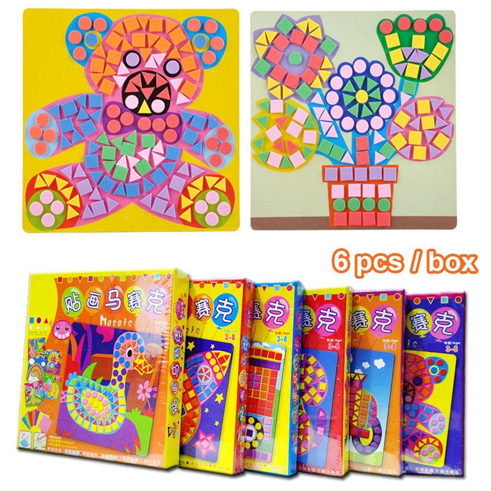 R-flower 6pcs / Kotak Mainan Puzzle Stiker Mosaik 3D Motif Kartun Bunga Untuk DIY Craft Anak