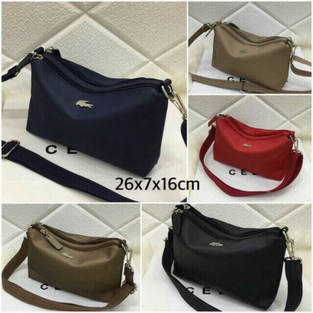 Tas Wanita Selempang Slingbag Lacoste 2Ruang kanvas waterproof import