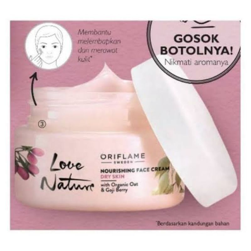 FACE CREAM LOVE NATURE DENGAN EXTRACT BUAH GOJI BERRY DAN OAT ASLI BERAT BERSIH 50 gram