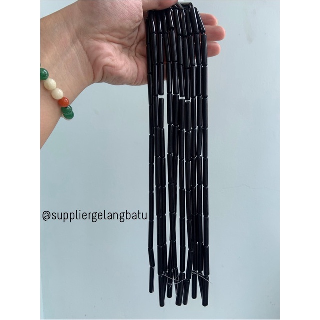 manik glass bead black onyx 30 x 5mm bahan prakarya gelang kalung craf