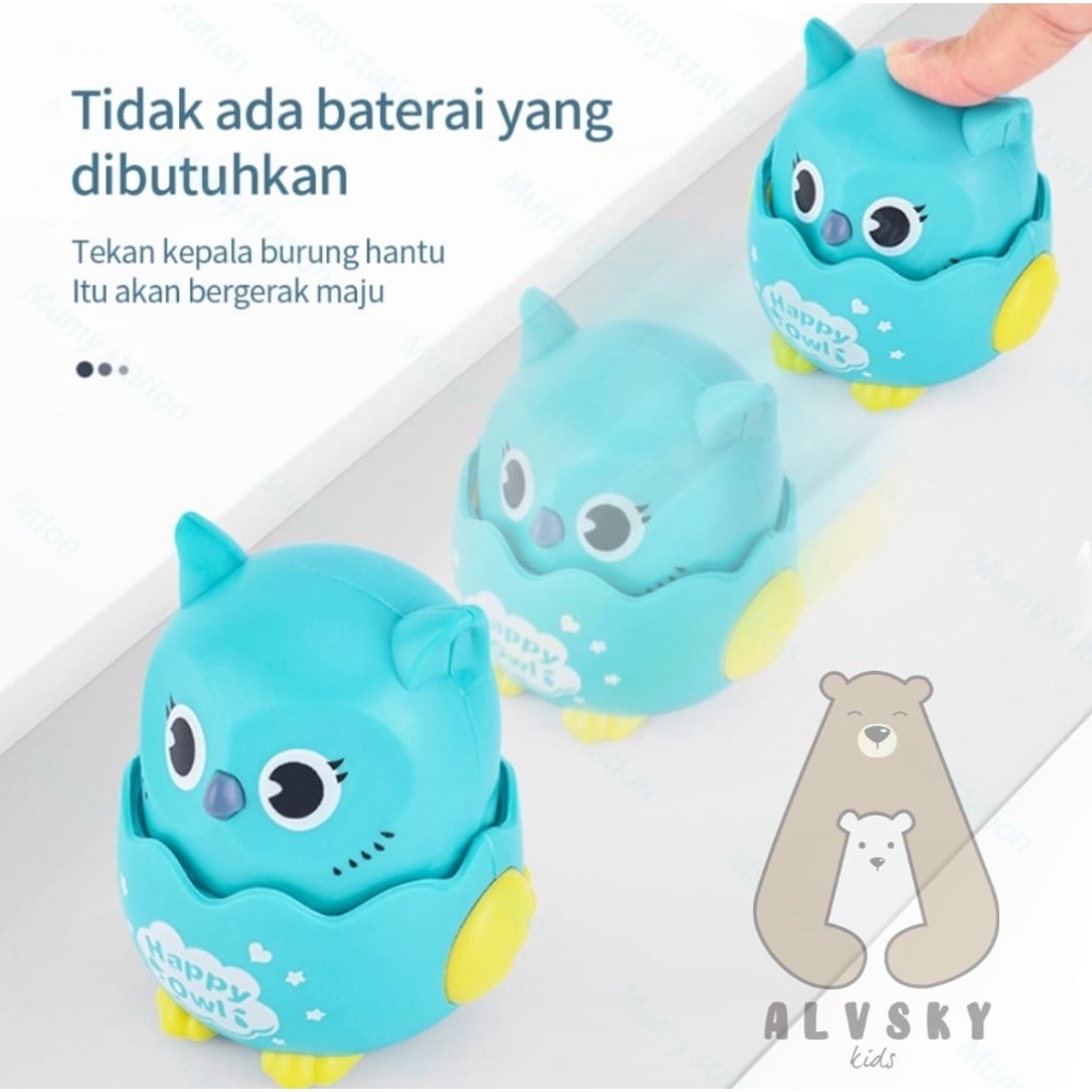 MAINAN HAPPY OWL TUMBLER RODA RATTLE KARAKTER OWL BURUNG HANTU / PULL BACK OWL ANIMAL / MAINAN ANAK BURUNG HANTU BERJALAN OWL TOYS TANPA BATERAI