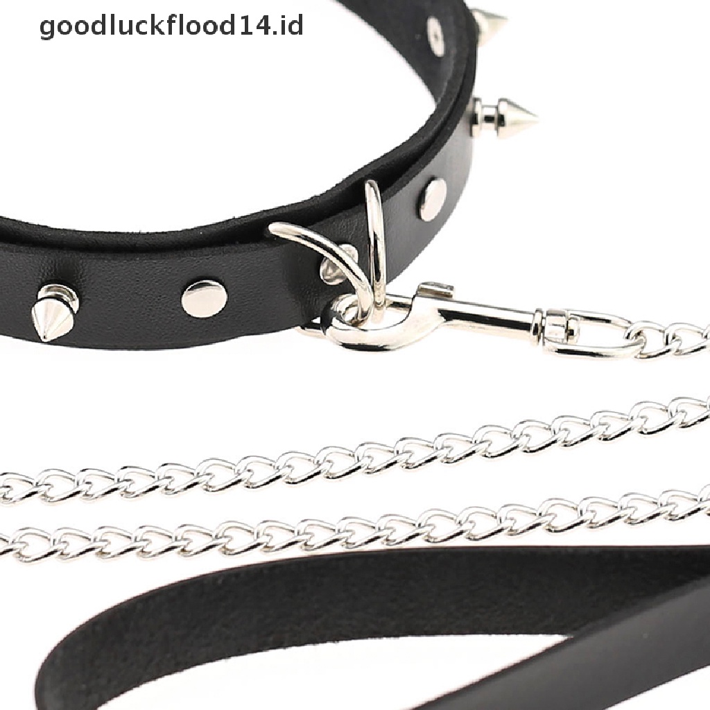 [OOID] Punk Lady Gothic Slave Leather Choker Chain Spike Rivet Buckle Collar Necklace ID