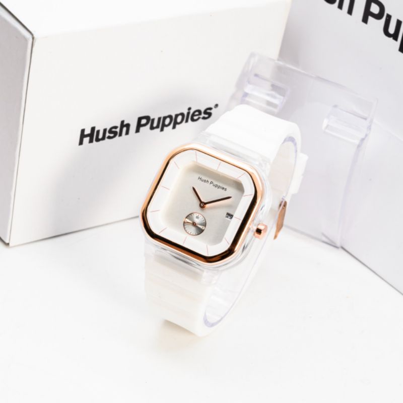 (SS) Jam Tangan Wanita Korea Hush Puppies Kotak Rubber Crono Detik Bawah + Free Box Hushpupies