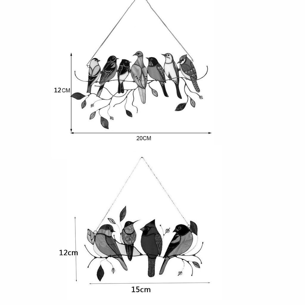 【 ELEGANT 】 Jendela Kaca Banyak Burung Mini Di Kawat Kreatif Dengan Rantai Untuk Teras Halaman Hiasan Dinding Burung